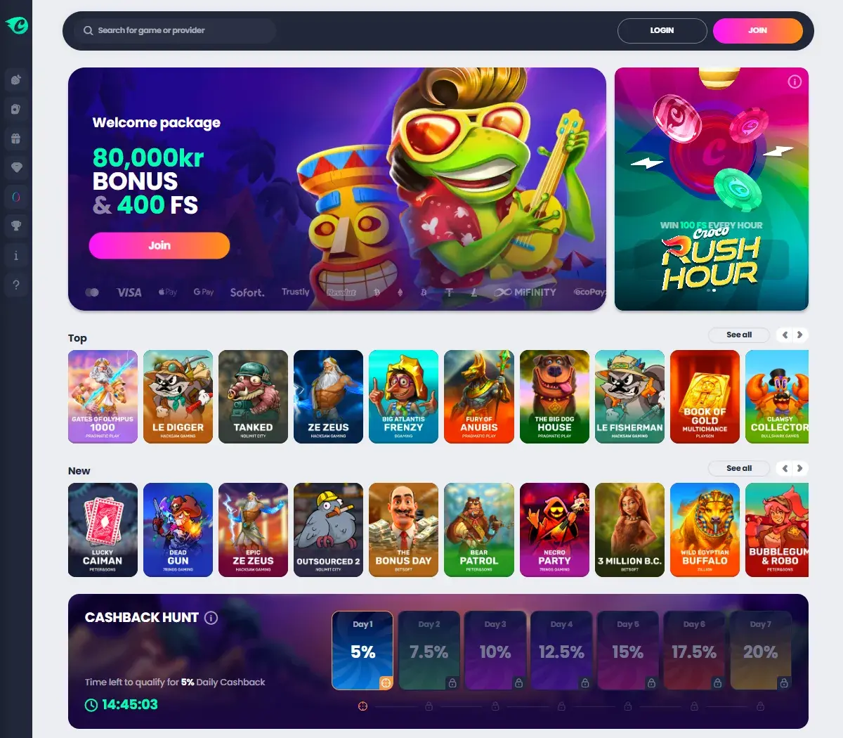 Crocoslots Casino forside